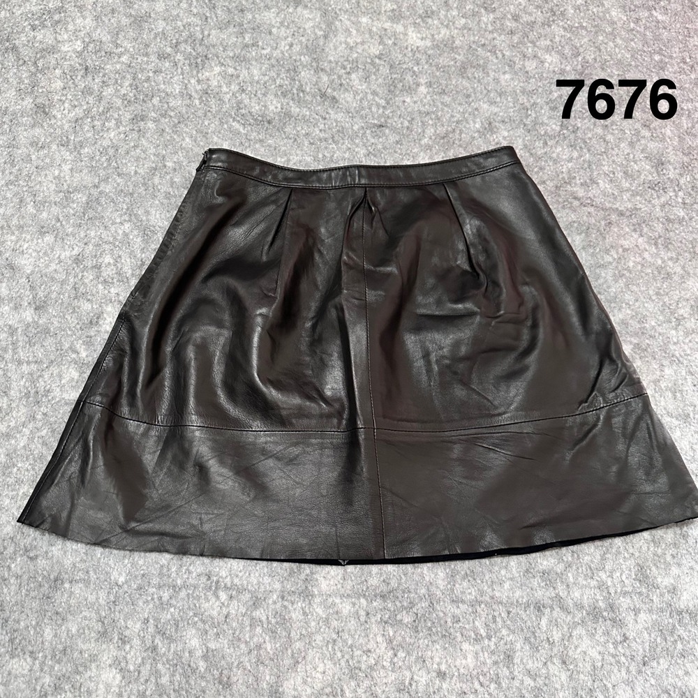 J. Crew Broadway & Broome Brown Leather A-Line Mini Skirt Pleated Size 4 11361